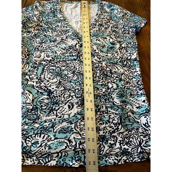 Lilly Pulitzer HIPPY HIPPY SHAKE Michele Shirt Top Size M V neck Cotton Stretch - Picture 6 of 8